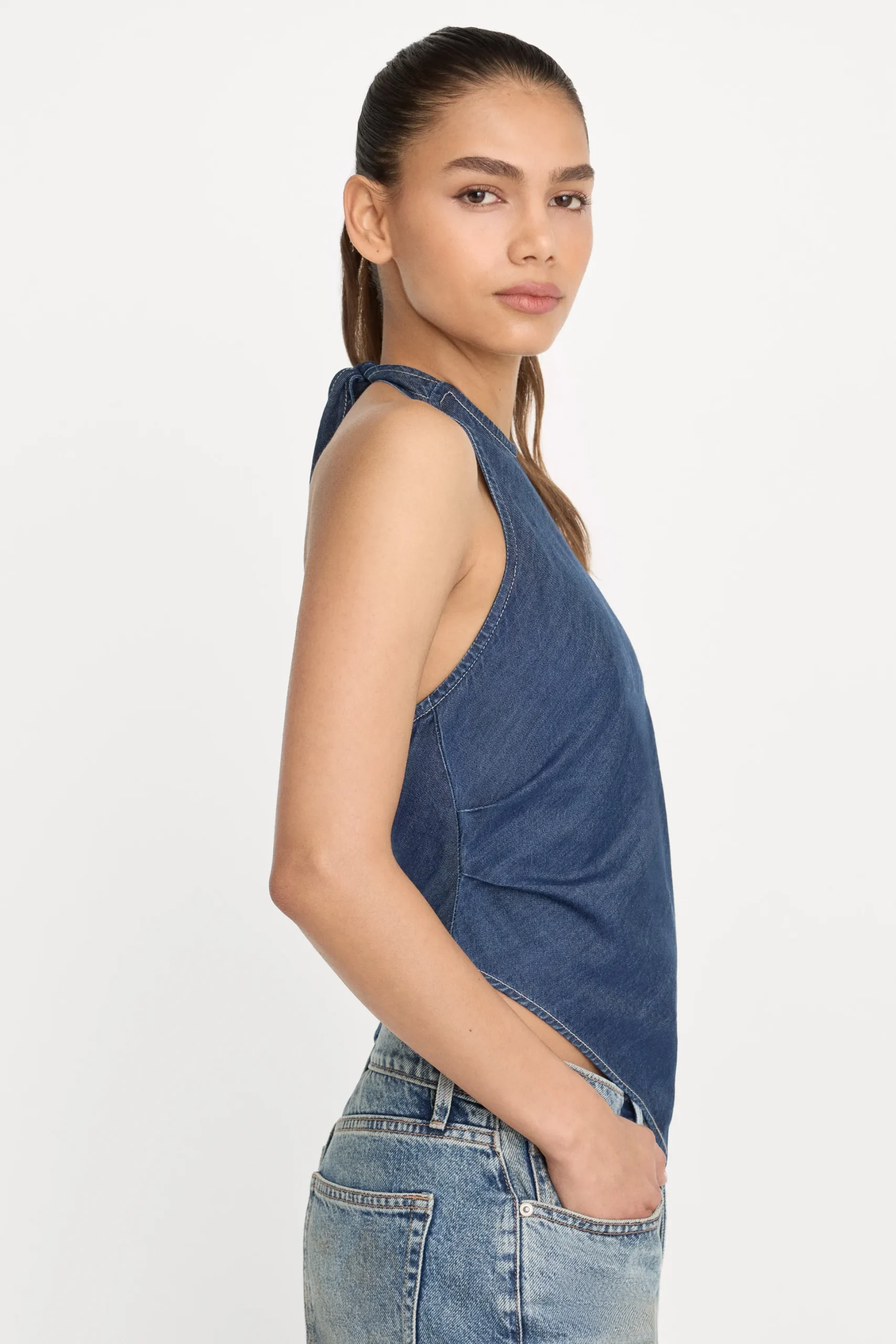 asymmetric hem halter top