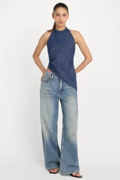 asymmetric hem halter top