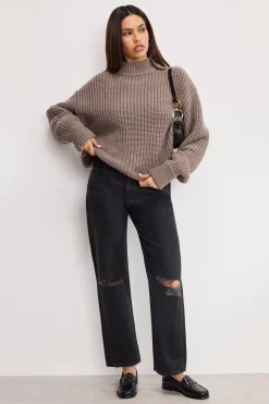 chunky knit mock neck sweater