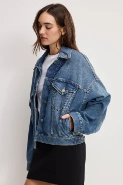 cropped pleated trucker jacket