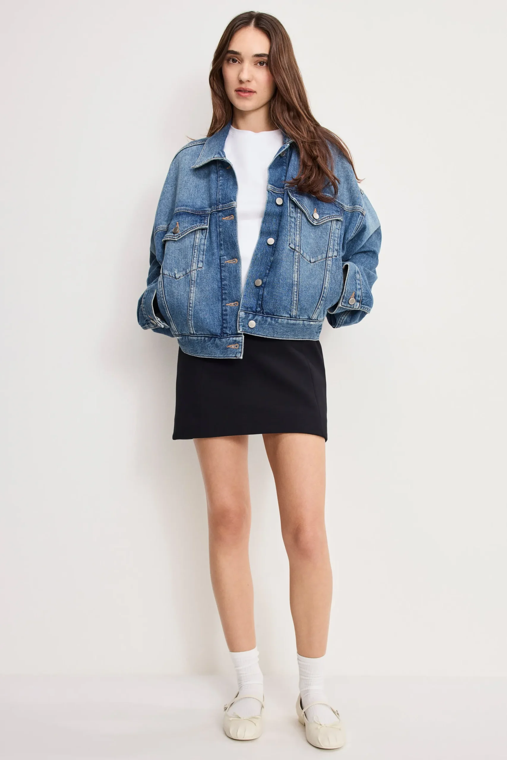 cropped pleated trucker jacket