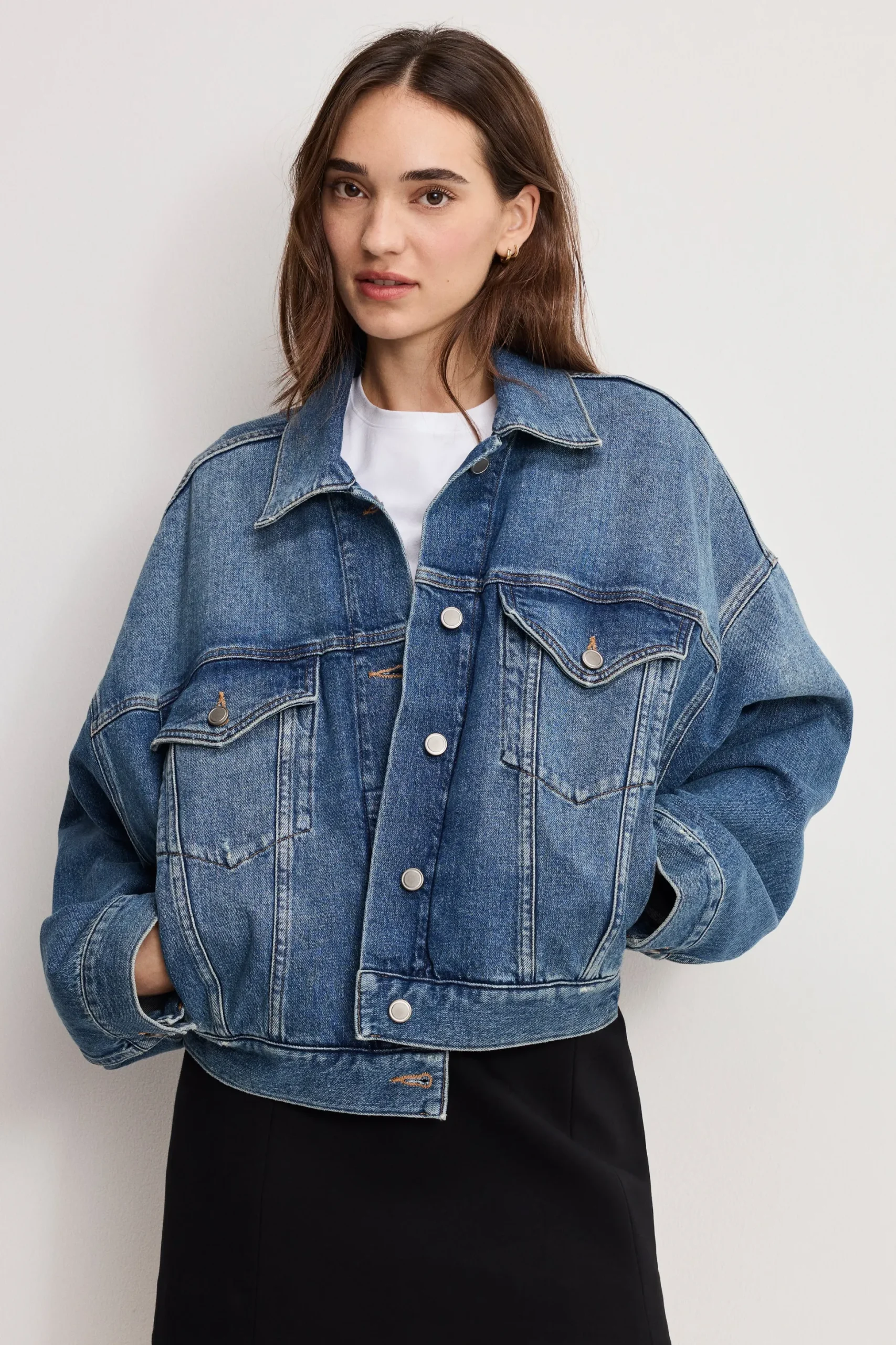 cropped pleated trucker jacket