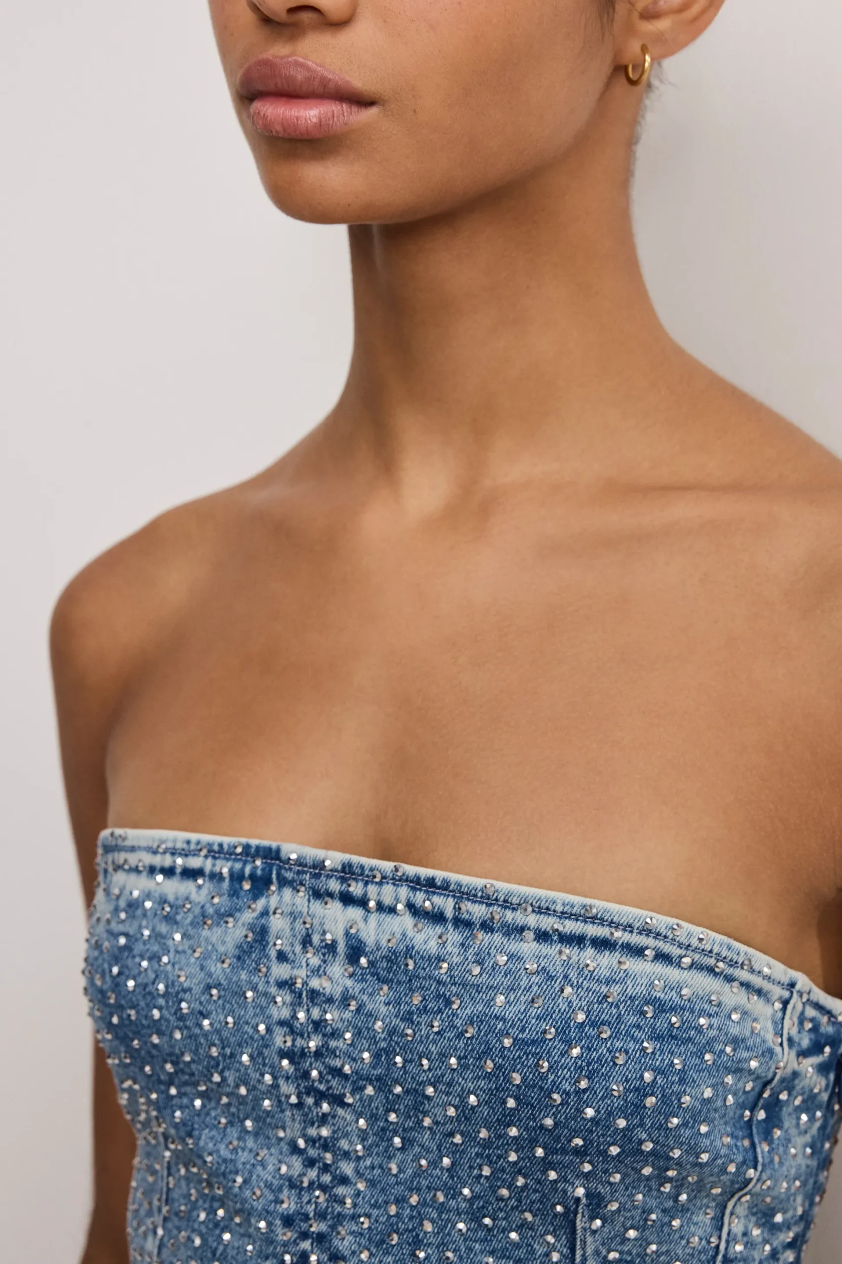 crystal strapless mini dress