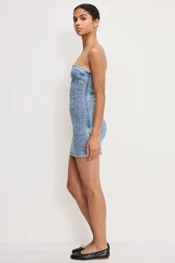crystal strapless mini dress