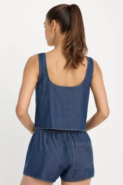 denim button front tank