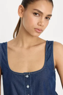 denim button front tank