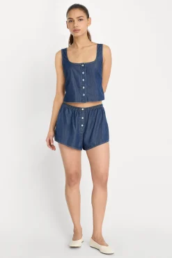 denim button front tank