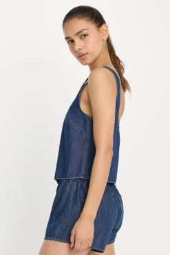 denim button front tank
