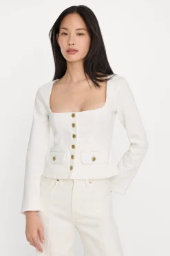 denim fitted button front jacket