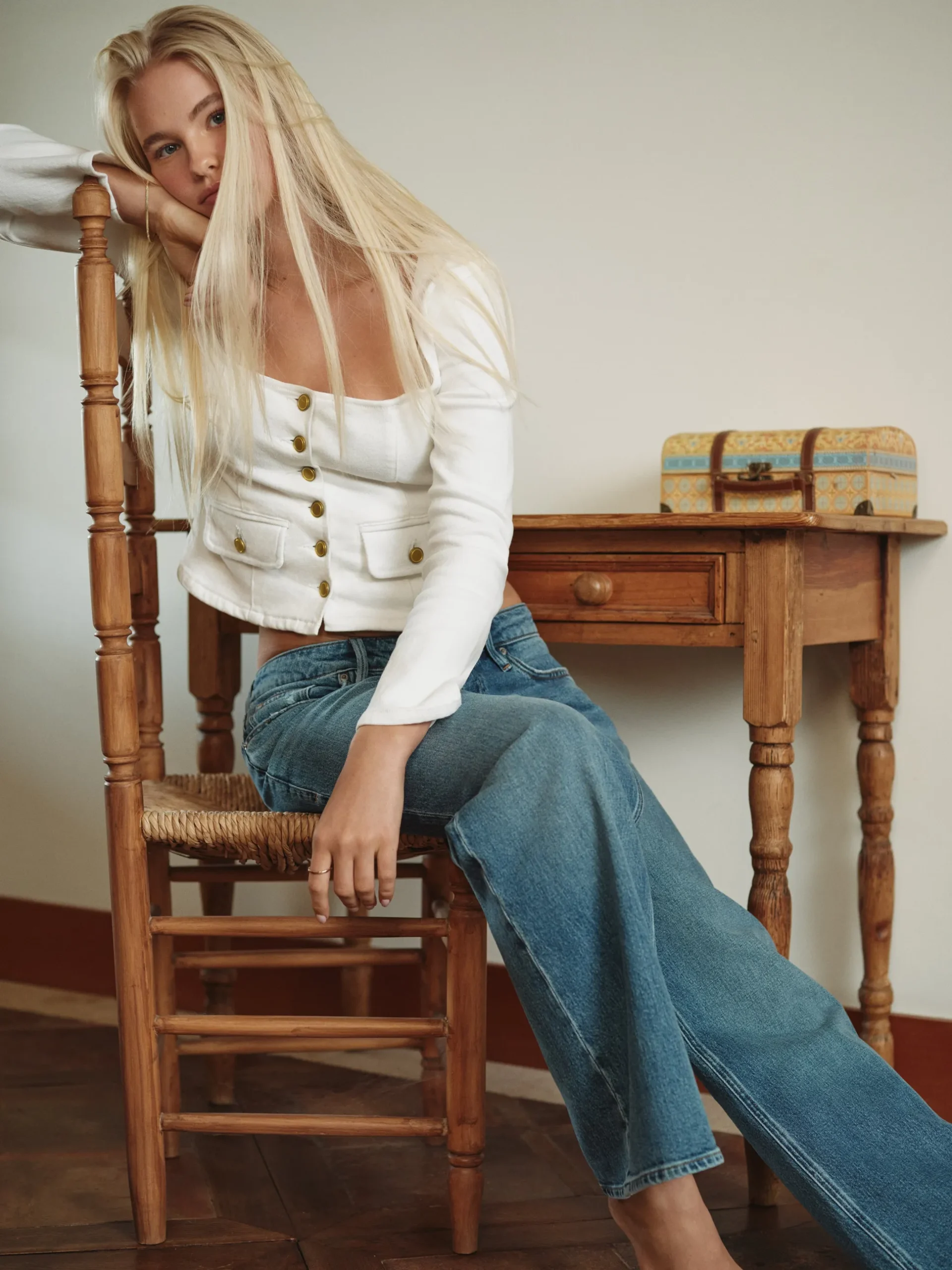 denim fitted button front jacket