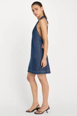 denim halter shift dress
