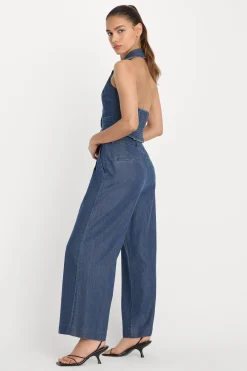 denim high rise cropped wide leg trouser