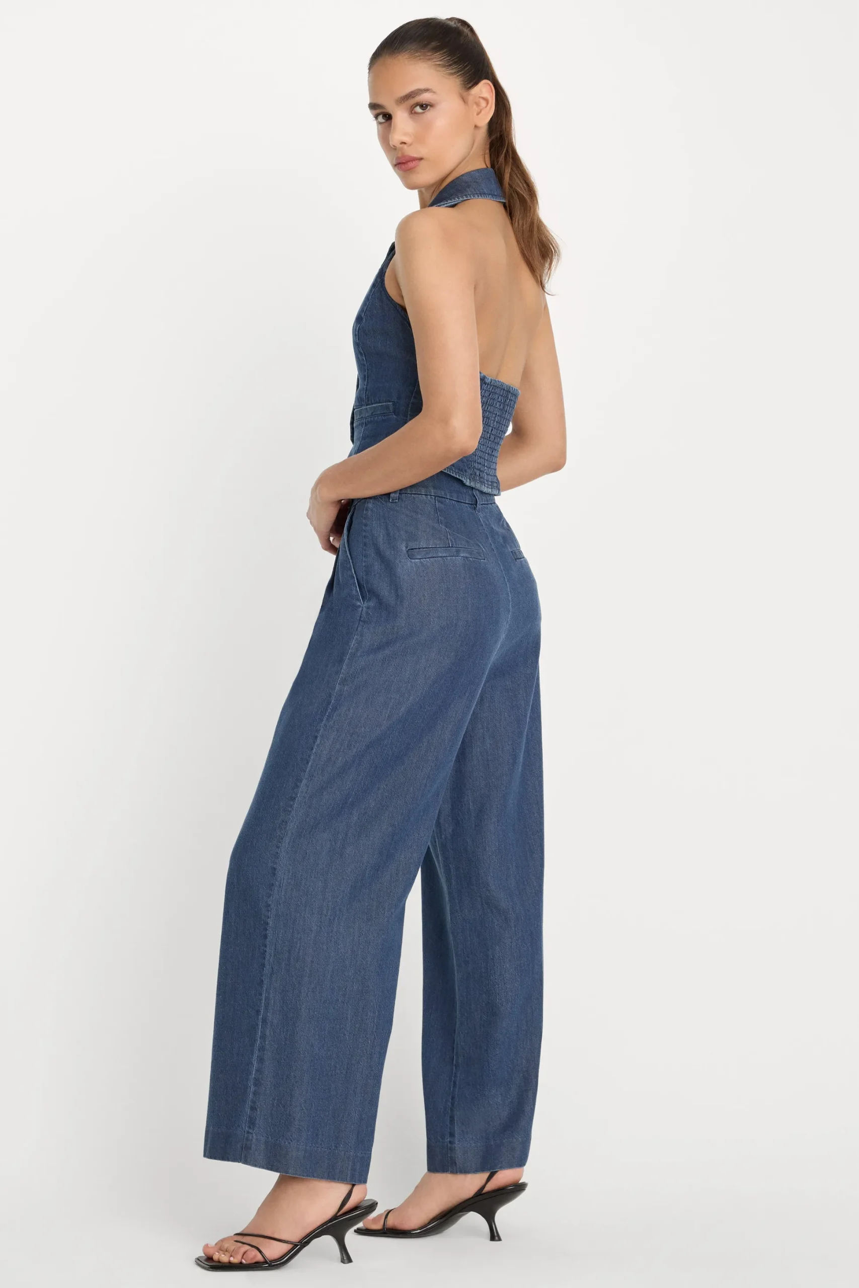 denim high rise cropped wide leg trouser