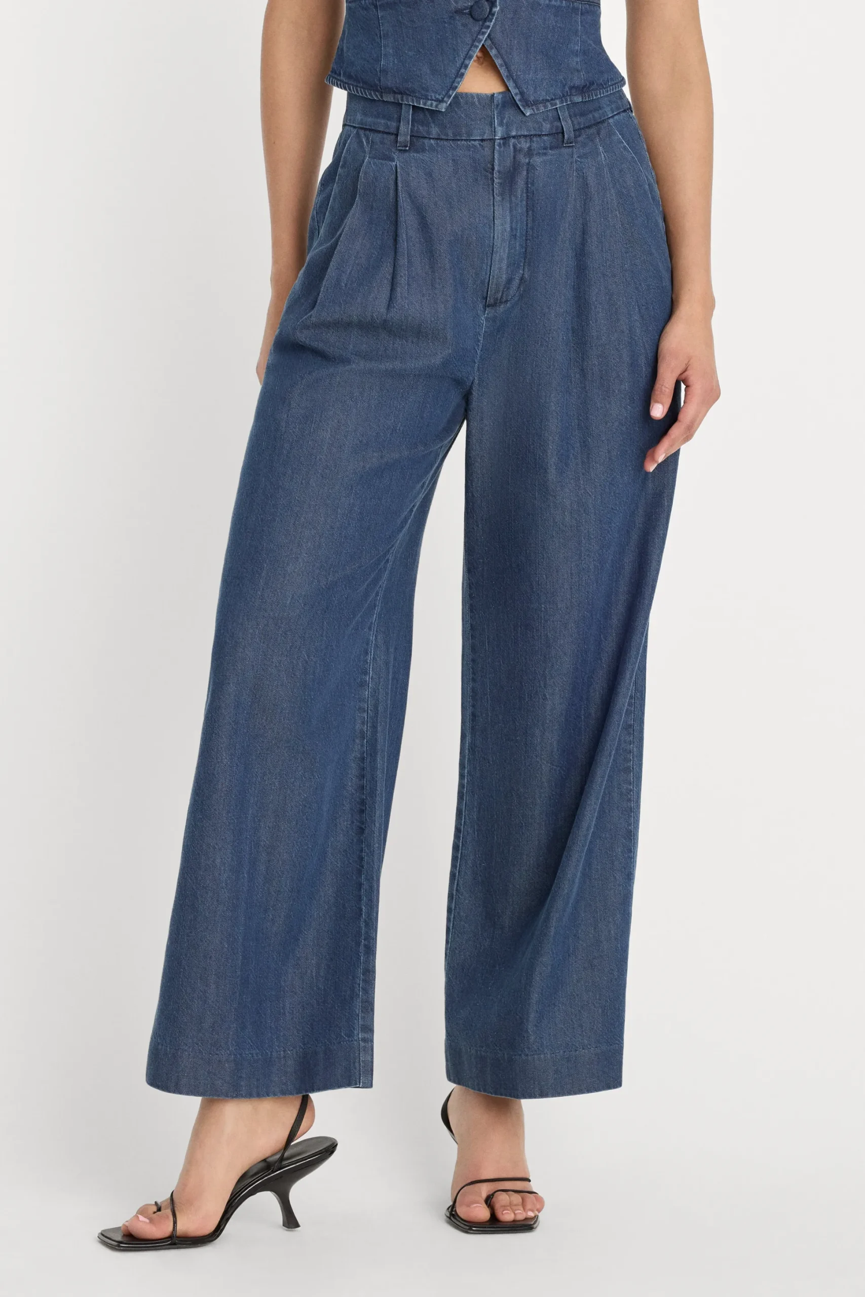denim high rise cropped wide leg trouser
