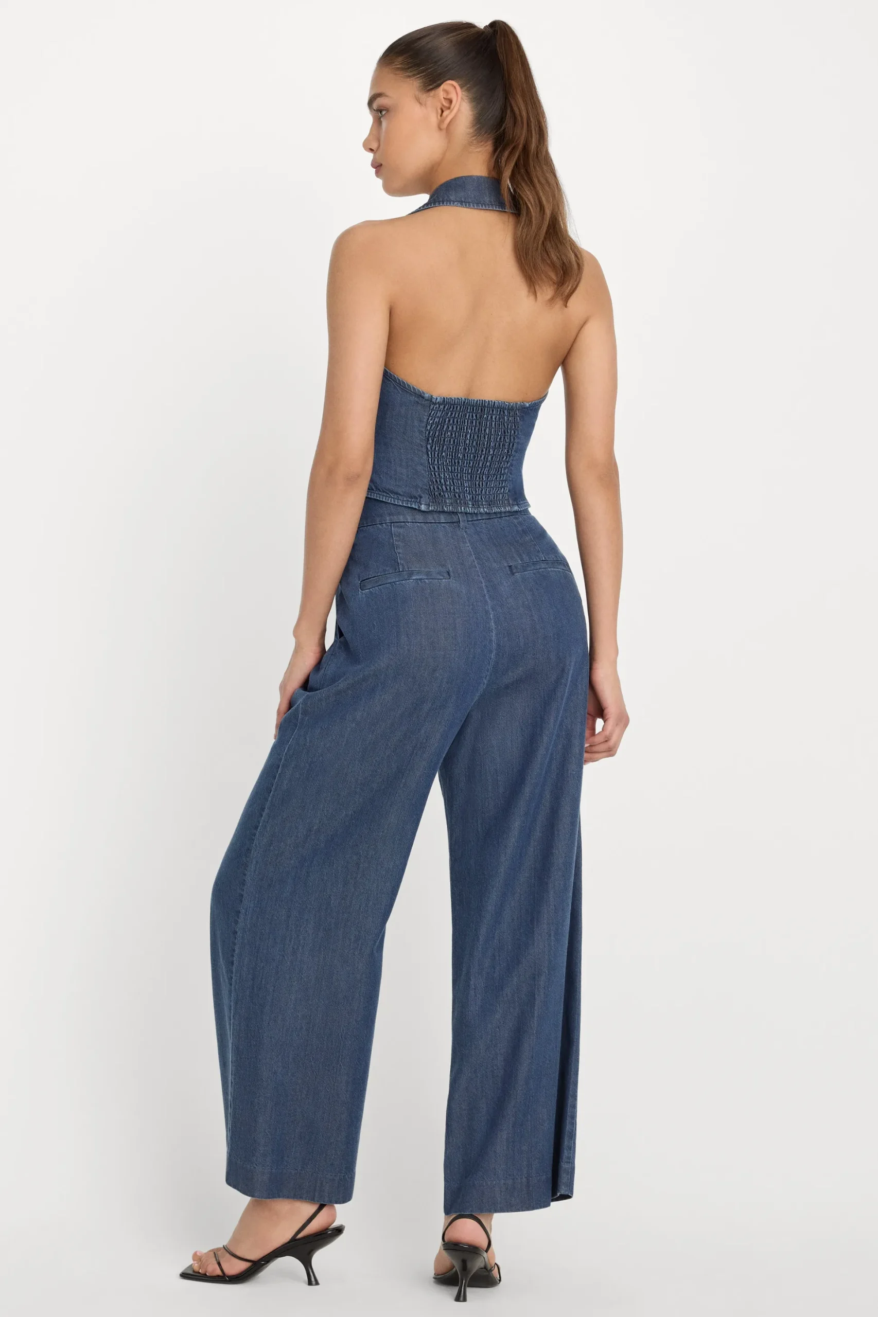 denim high rise cropped wide leg trouser