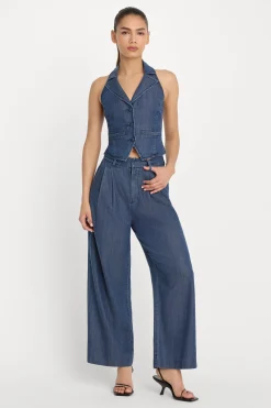 denim high rise cropped wide leg trouser