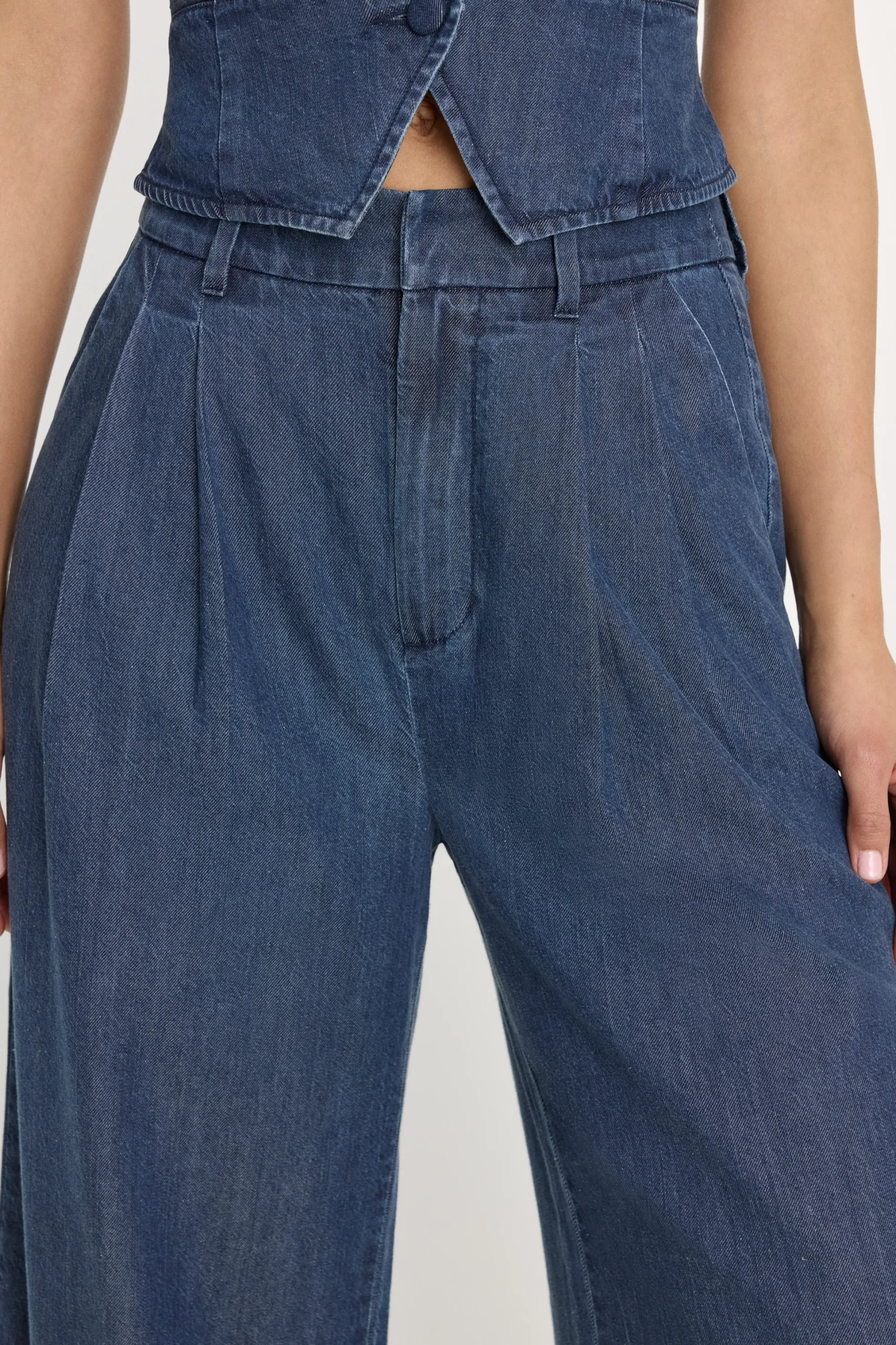 denim high rise cropped wide leg trouser