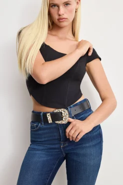 dolly classic crystal leather belt