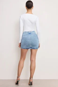 dolly crystal denim mini skirt