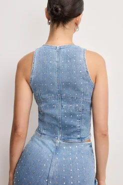 dolly crystal denim vest