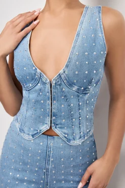 dolly crystal denim vest