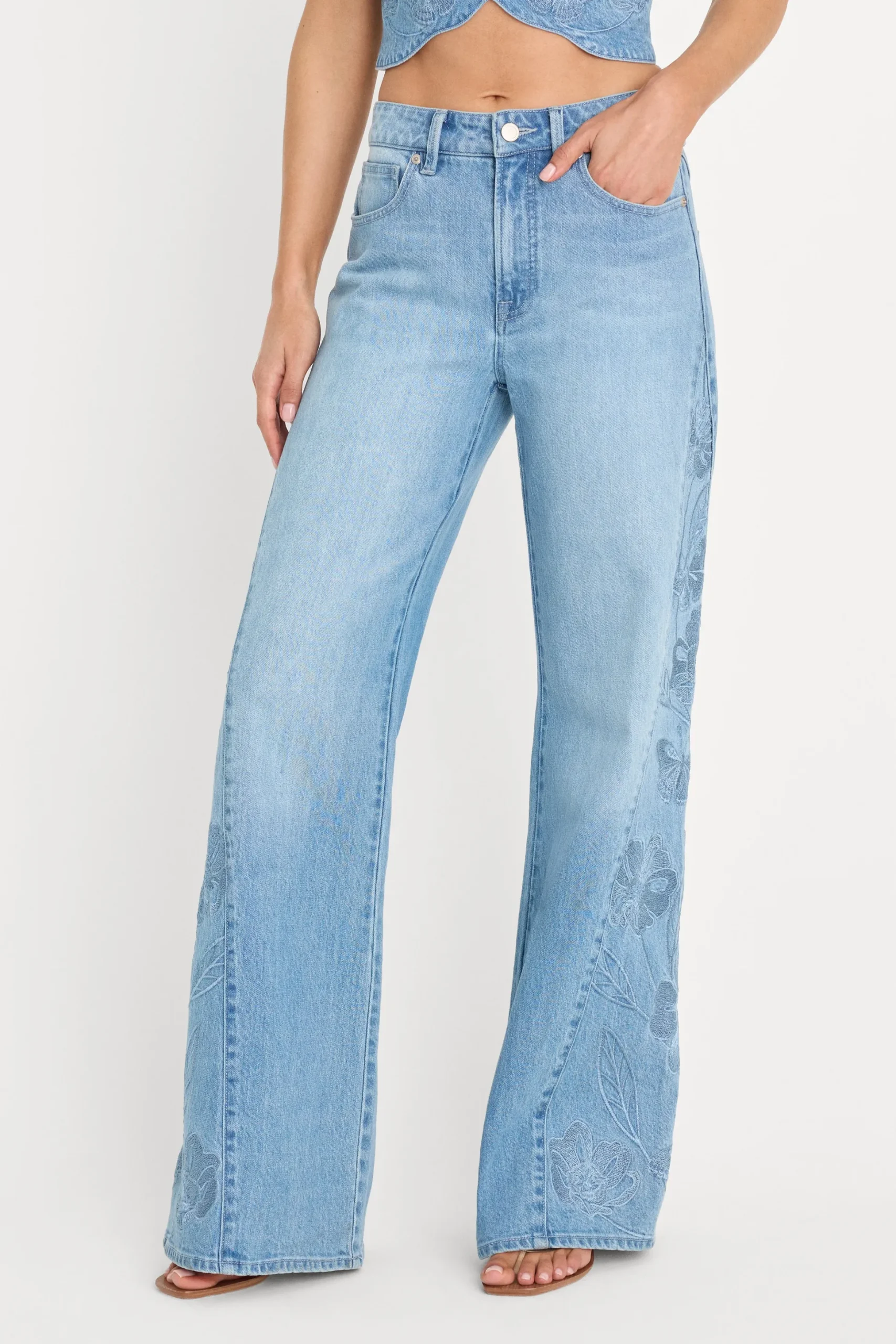dolly joleans embroidered good waist palazzo jeans