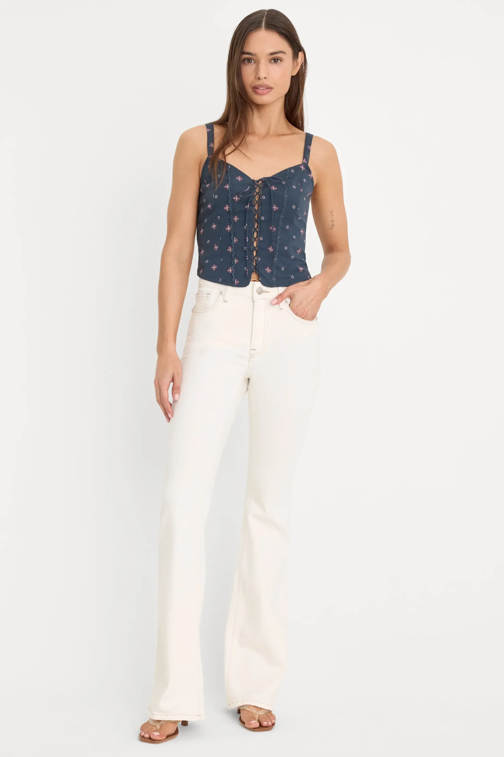 dolly lace up poplin tank