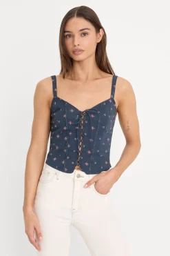 dolly lace up poplin tank