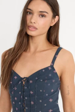 dolly lace up poplin tank