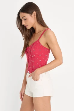 dolly lace up poplin tank