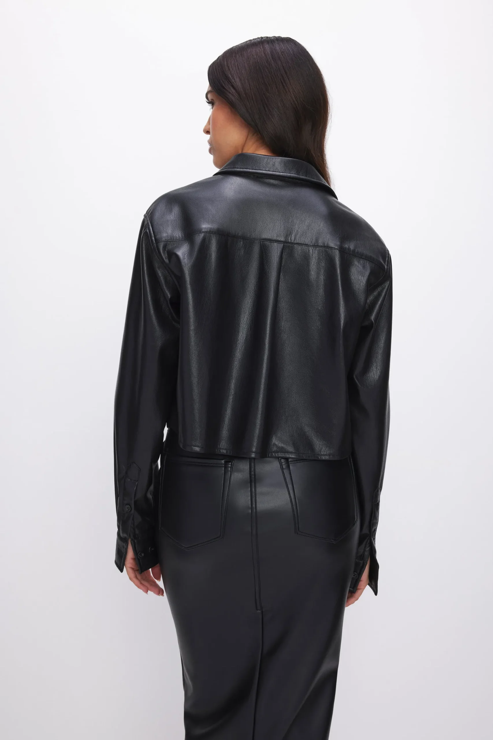 faux leather cropped shirt