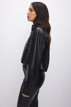 faux leather cropped shirt