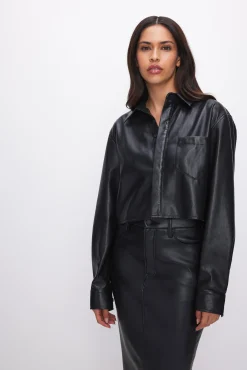 faux leather cropped shirt