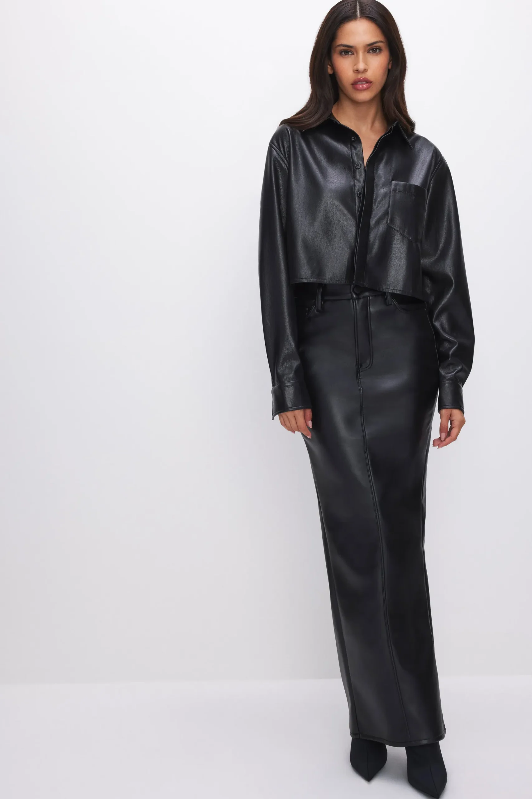 faux leather cropped shirt