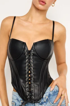 faux leather lace up bustier