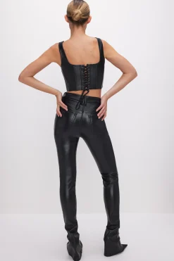faux leather micro bootcut pants