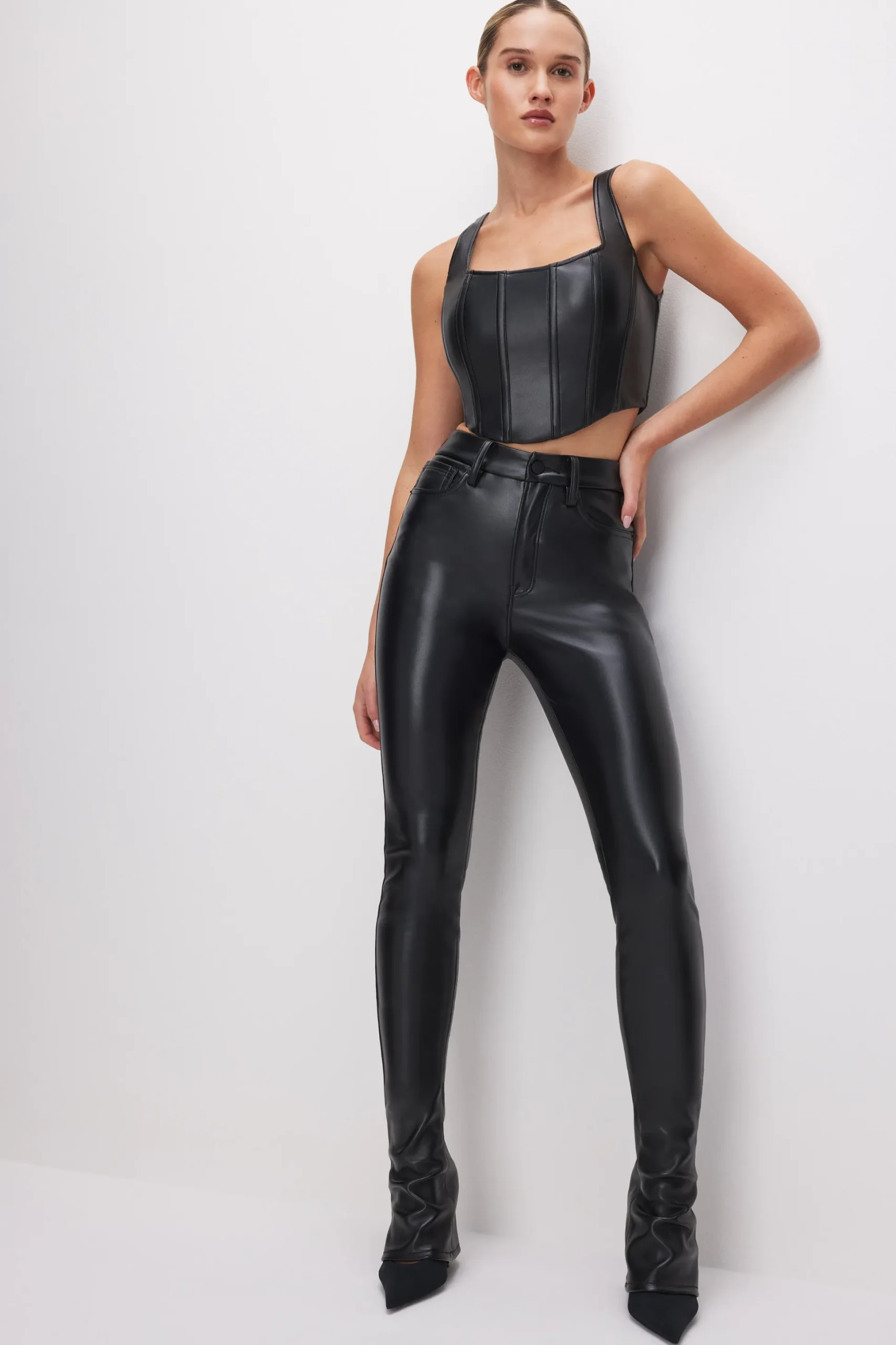 faux leather micro bootcut pants
