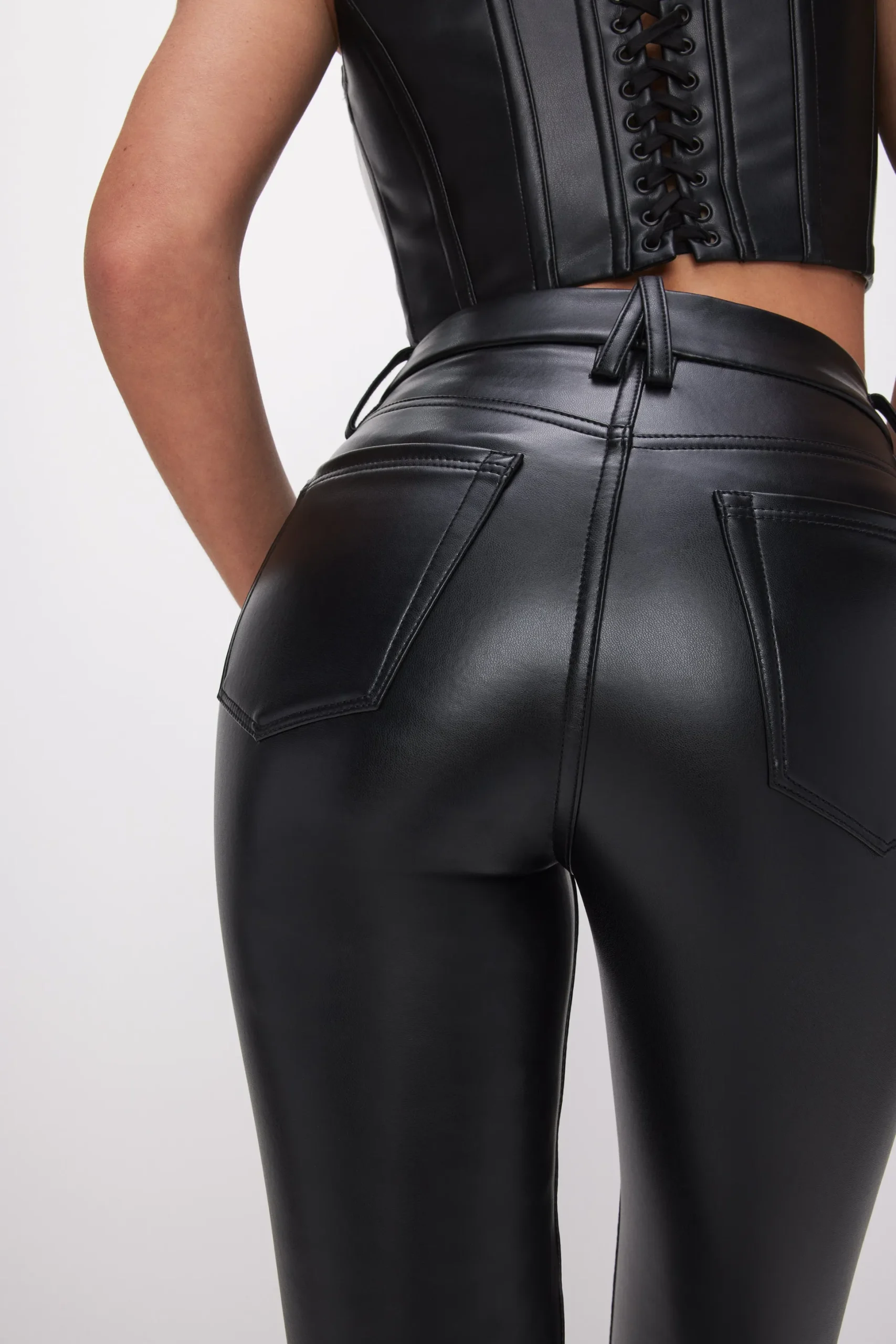 faux leather micro bootcut pants