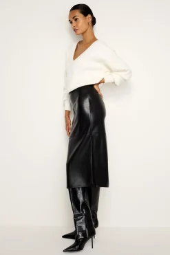 faux leather midi skirt