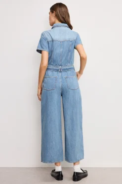 fit for success lite linen denim cropped jumpsuit