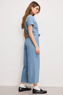 fit for success lite linen denim cropped jumpsuit