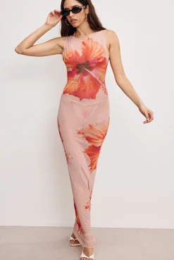 gauze mesh maxi dress