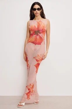 gauze mesh maxi dress