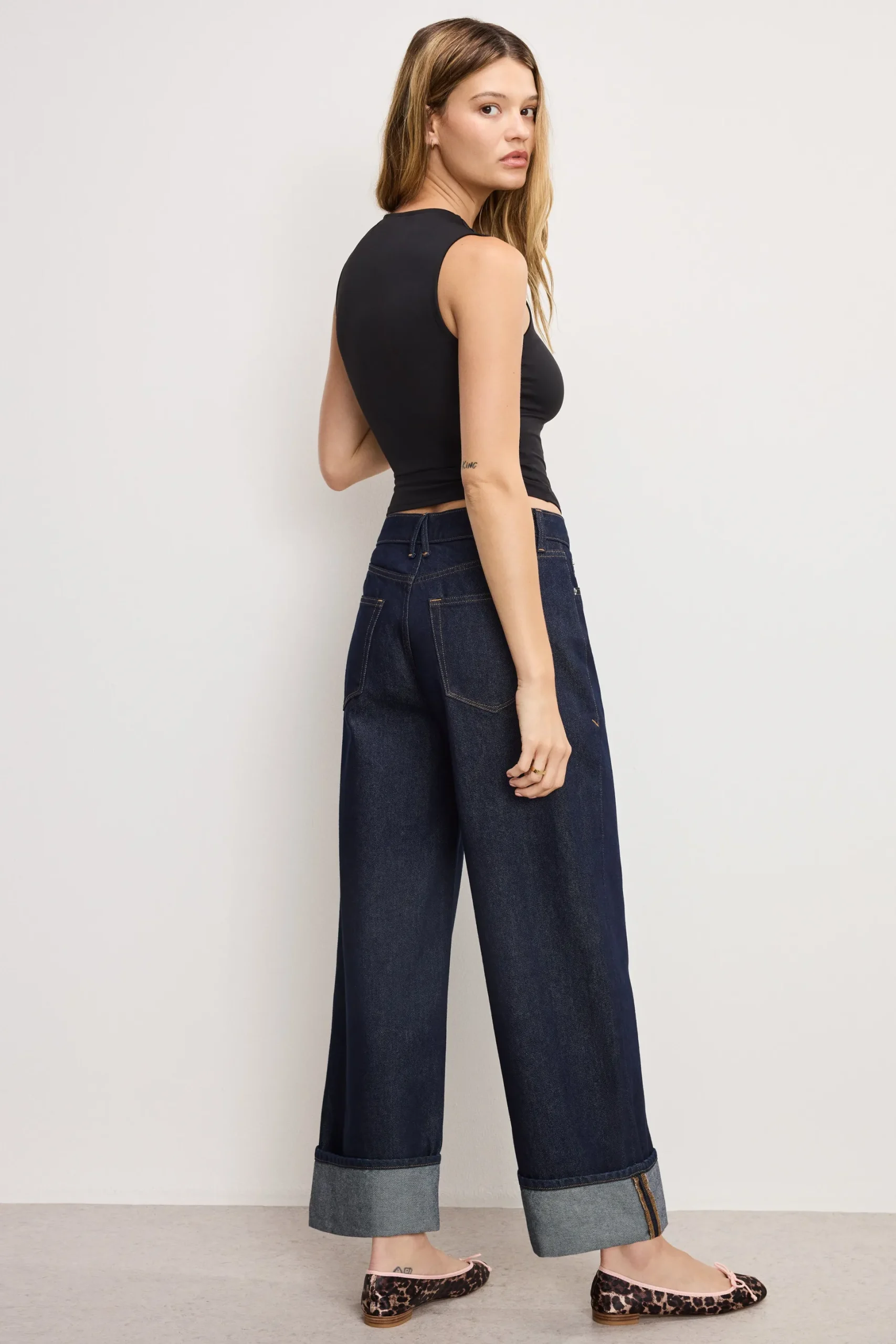 good low rise baggy cuffed jeans