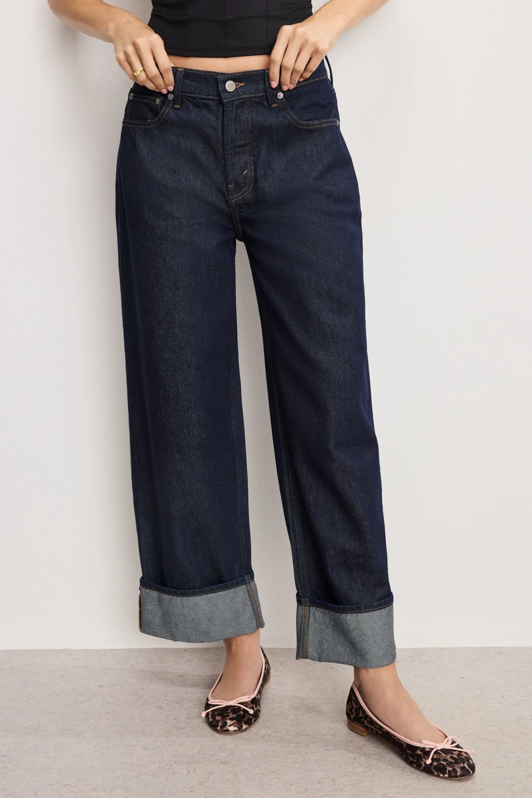 good low rise baggy cuffed jeans