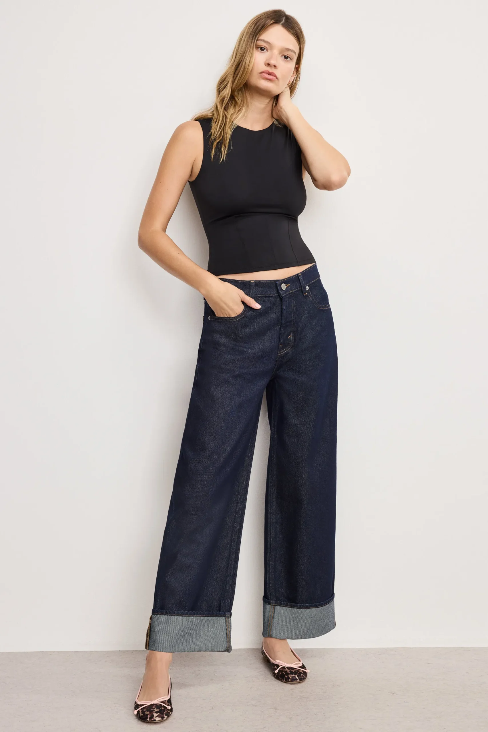 good low rise baggy cuffed jeans