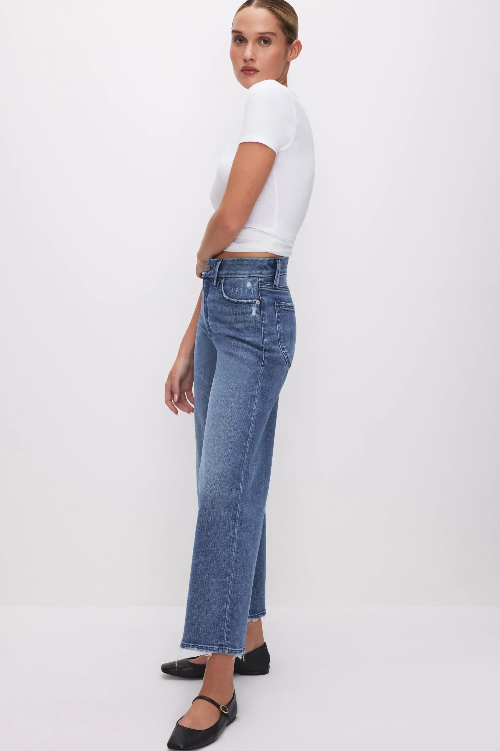 good waist cropped palazzo jeans