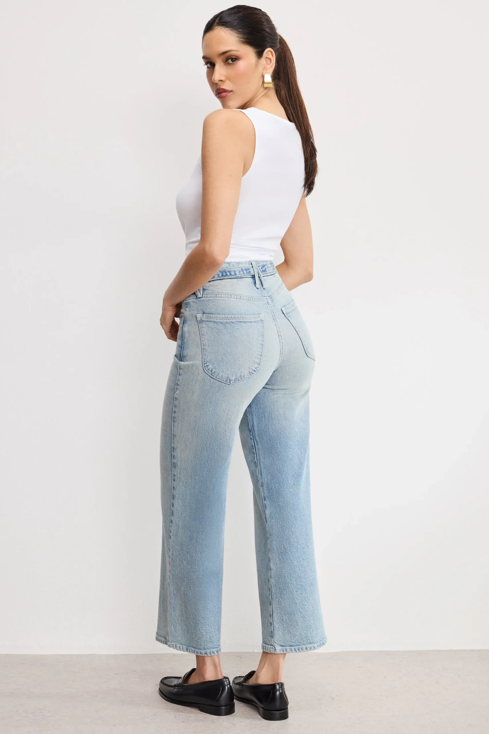 good waist palazzo cropped jeans