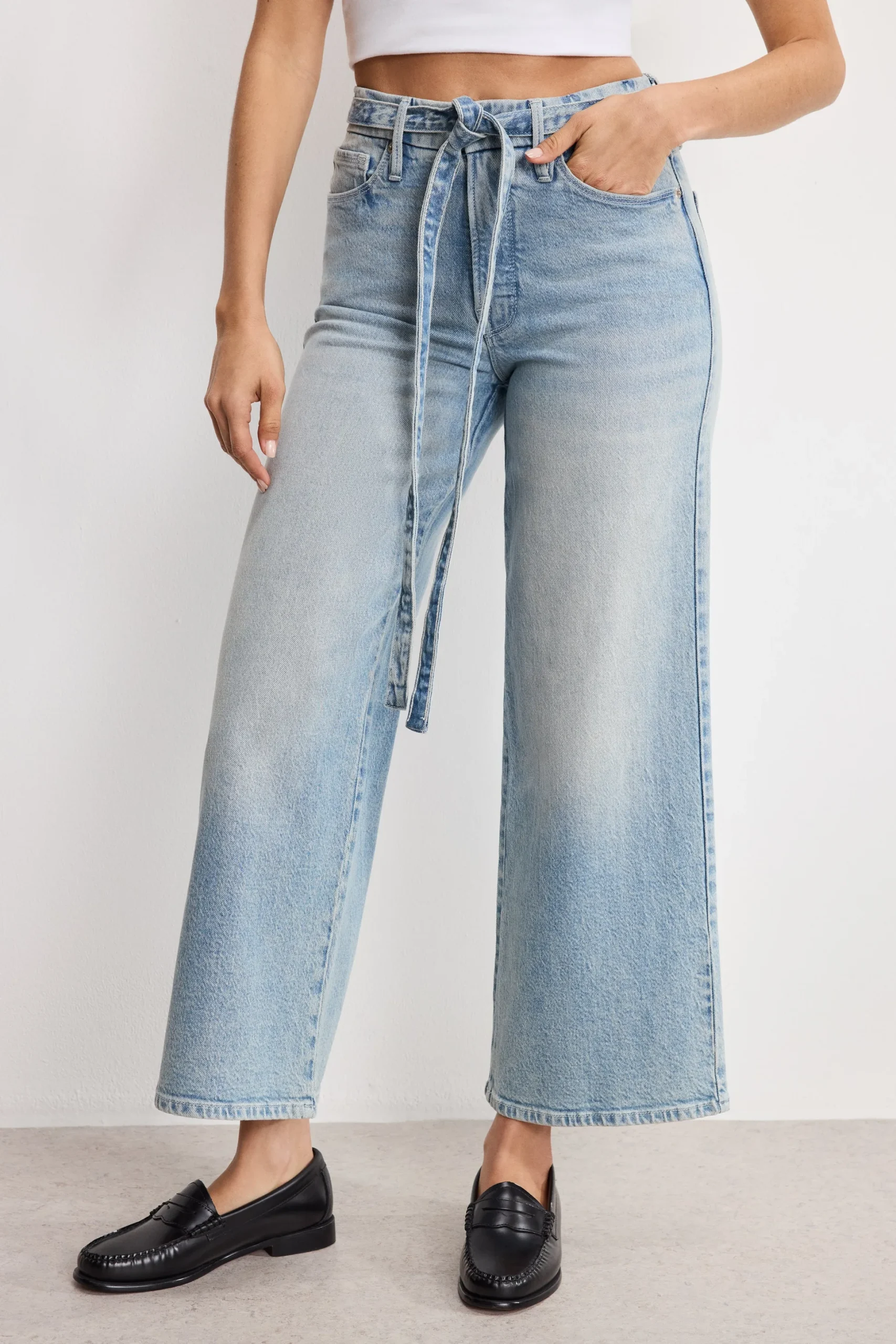 good waist palazzo cropped jeans