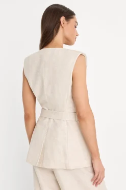 linen sleeveless belted vest